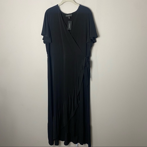 NWT Lane Bryant Soft Stretch Jersey Knit Faux Wrap Midi Dress Black size 2X - Picture 4 of 13